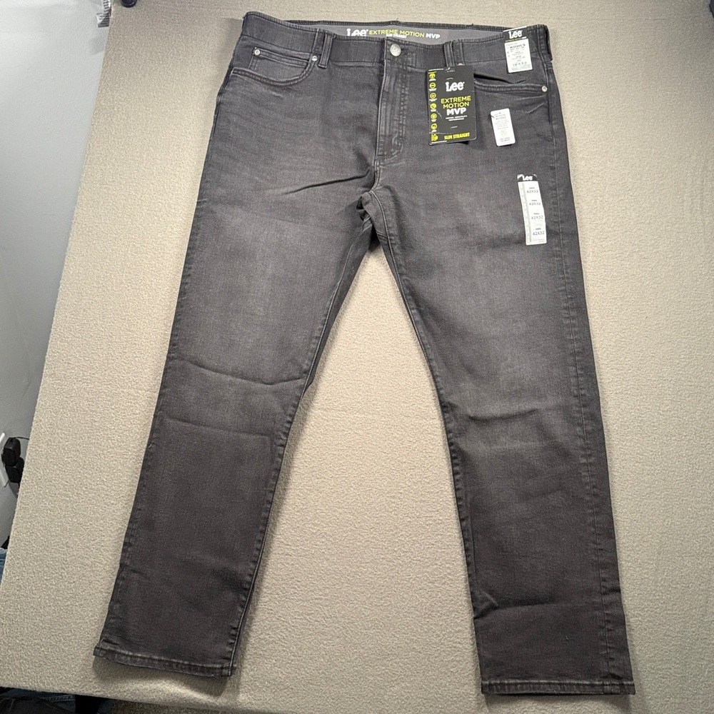 Lee Extreme Motion MVP Slim Straight Mens 42x32 Farrow Grey Jeans 112339217